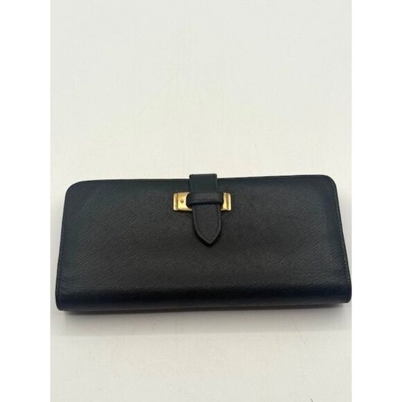 Vintage Coach Black Leather Bifold Checkbook Credit Card Kiss Locket Wallet - Picture 1 of 10